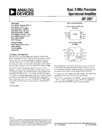 Datasheet OP-285 manufacturer Analog Devices