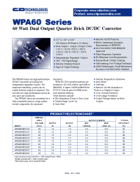 Datasheet WPA60R48D0533-1 manufacturer C&D