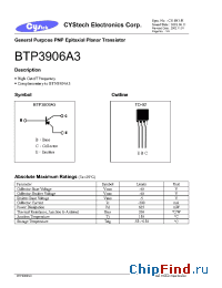 Datasheet BTP3906A3 manufacturer Cystech
