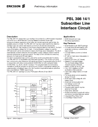 Datasheet PBL38614-1 manufacturer Ericsson