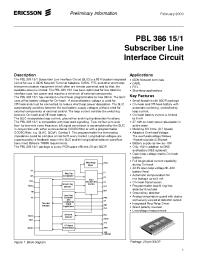 Datasheet PBL386151SHT manufacturer Ericsson