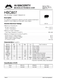 Datasheet HBC807 manufacturer Hi-Sincerity