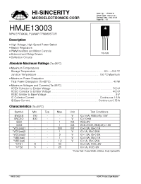 Datasheet HMJE13003 manufacturer Hi-Sincerity
