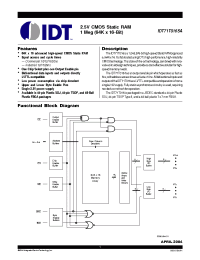 Datasheet IDT71T016SA20Y manufacturer IDT
