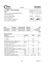 Datasheet SPU01N60C3 manufacturer Infineon