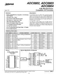 Datasheet ADC0802 manufacturer Intersil