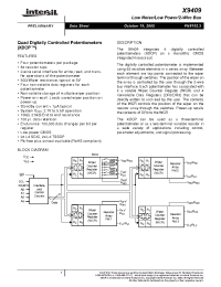 Datasheet X9409WS24-2.7 manufacturer Intersil