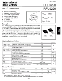 Datasheet IRFU9220 manufacturer IRF