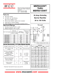 Datasheet MBR5020WT manufacturer MCC