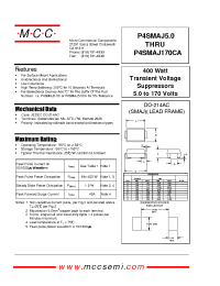 Datasheet P4SMAJ100A manufacturer MCC
