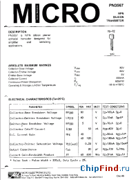 Datasheet PN3567 manufacturer Micro Electronics