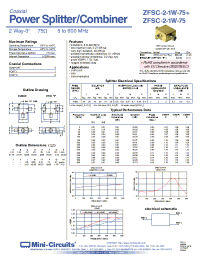 Datasheet ZFSC-2-1W-75B+ manufacturer Mini-Circuits
