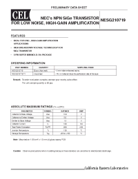 Datasheet NESG210719-T1 manufacturer NEC