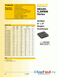 Datasheet REC20-1215DRWB manufacturer Recom