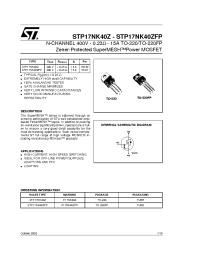 Datasheet STP17NK40ZFP manufacturer STMicroelectronics