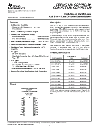 Datasheet CD54HCT139F manufacturer TI