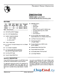 Datasheet Z86C0412SSCR3051 manufacturer Zilog