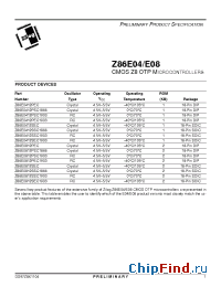 Datasheet Z86E0412SSC manufacturer Zilog