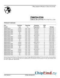 Datasheet Z86E0412SSC1924 manufacturer Zilog