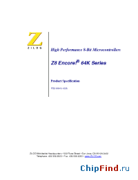 Datasheet Z8F1621AN020AC manufacturer Zilog
